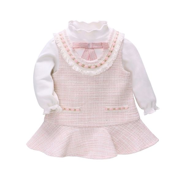 VLinder Bebek Kız Elbise Bebek Giysileri İlkbahar Sonbahar Prenses Stil Sevimli Elbise 2 adet Set Doğum Günü Uzun Kollu Kız Elbise 9M-4T 210331