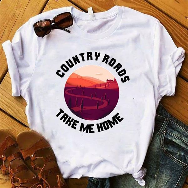 

country road take me womens letter printed tee clothes graphic, White