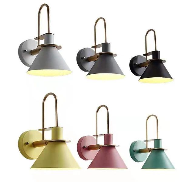 

wall lamps macaron iron light modern bedroom bar restraurant coffee nordic retro loft mounted lamp e27 sconces
