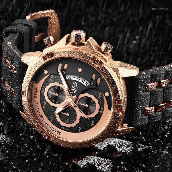

wristwatches 2021 men watches lige luminous display waterproof sport chronograph quartz wristwatch relogio masculino, Slivery;brown