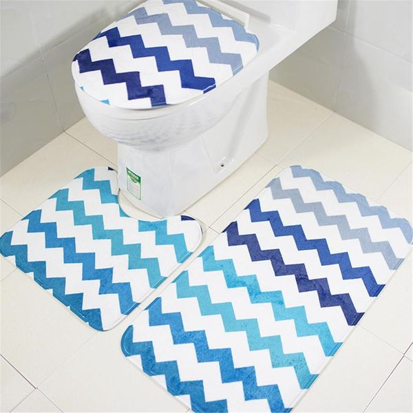 

3pcs/set ocean world non slip bathroom pad floor mat carpet absorbent pedestal rug lid toilet cover bath decors #41 mats