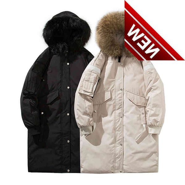 

winter new men's down jackets men women coats mid-length parkas couples warm windproof padded parka wholesale, Black