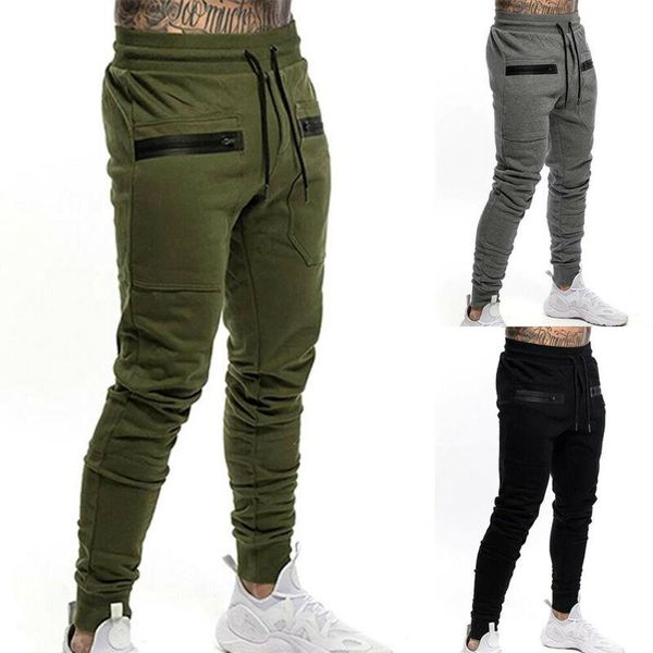 

men's pants zip pockets bottoms joggers solid color sports silm fit skinny mens clothing fashion ropa para hombre, Black