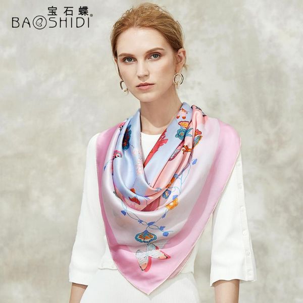 

scarves [baoshidi]2021 autumn arrival,16m/ 100% silk satin scarf,106*106 square women,fashion designer infinity lady shawl, Blue;gray
