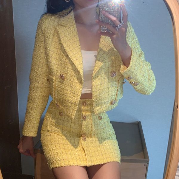 

dress latest fashion 2021 runway suit set long sleeve of women double metal buttons breasted jacket joint, White