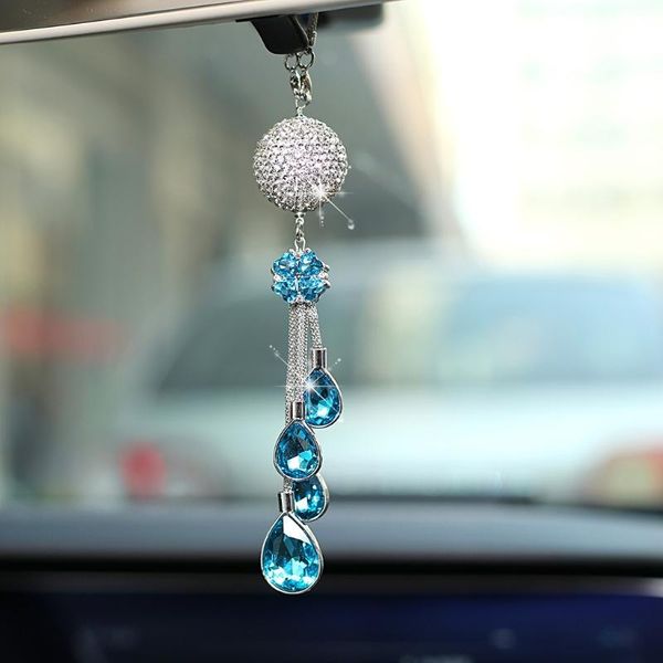 

crystal car pendant rear view mirror ornament creative auto diamond decoration hanging metal ball interior decorations