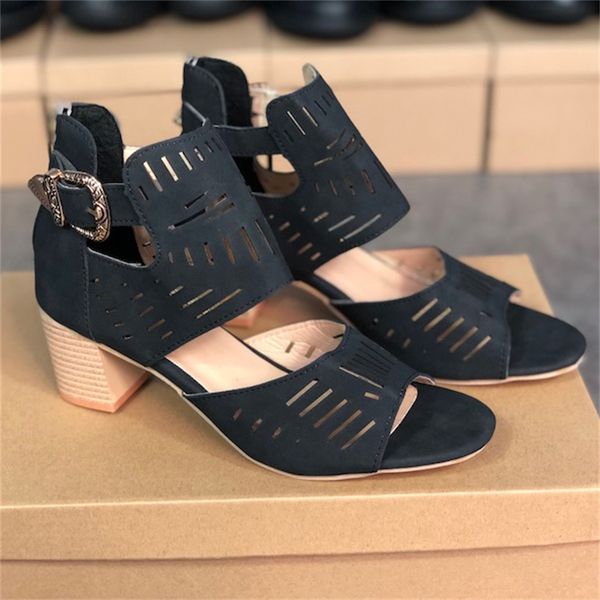 

women high heels rhinestones crystals sandal peep-toe leather shoes fashion hollow out sandals summer chunky shoe with zipper size 35-43 04, Black