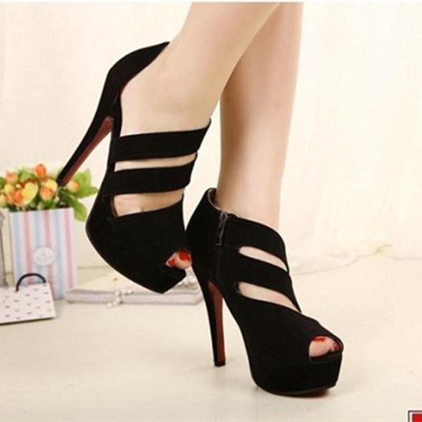 

sandals summer fish mouth shoes fashion black zipper high heel temperament ladies elegant work shoelace waterproof platform
