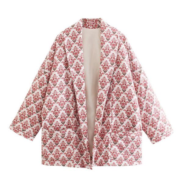 

women's jackets women winter autumn floral quilting chic lady casual fashion open stitch jacket coat female turn down collar pocket loo, Black;brown
