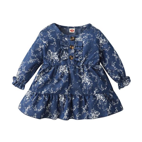 

girl's dresses kids dress summer floral print round neck long sleeve for toddler girls 0-24 months, Red;yellow