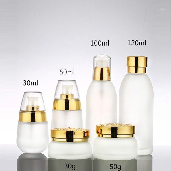 

20pcs 120ml 100ml 50ml 30ml cosmetic scrub glass empty bottle container essence lotion press 30g 50g cream jar storage bottles & jars1