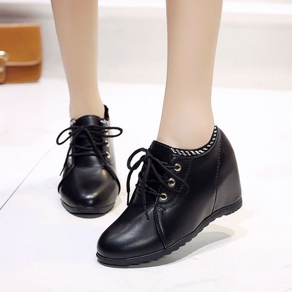 

new autumn wedges naked boots womens casual shoes round toe woman increase heels female footwear black beige khaki grey