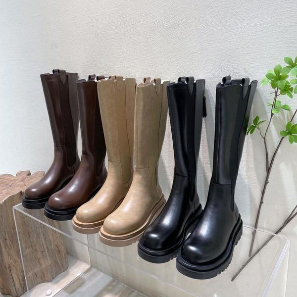 

boots monmoira round toe chunky heel platform motorcycle women 2021 brand design slip on long knee riding, Black