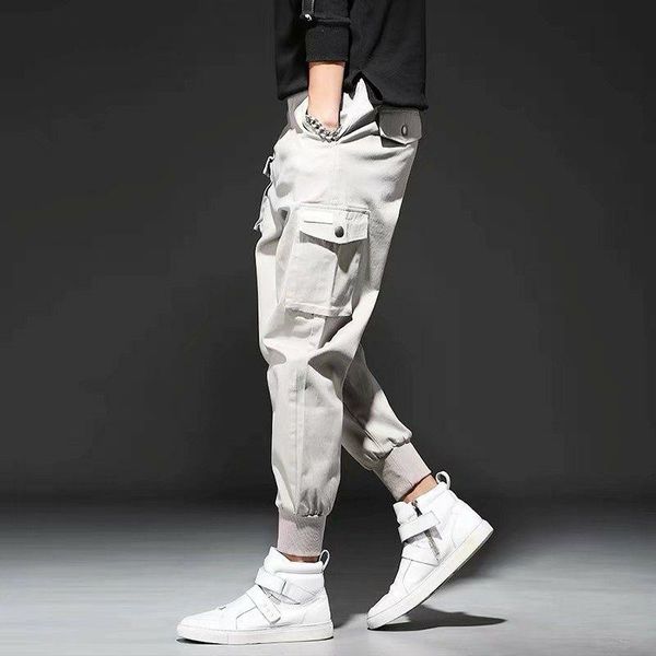 

men's pants men high street fashion leather pocket splice casual cargo pant male hip hop harem long trousers xxxl 3xl 4xl 5xl, Black