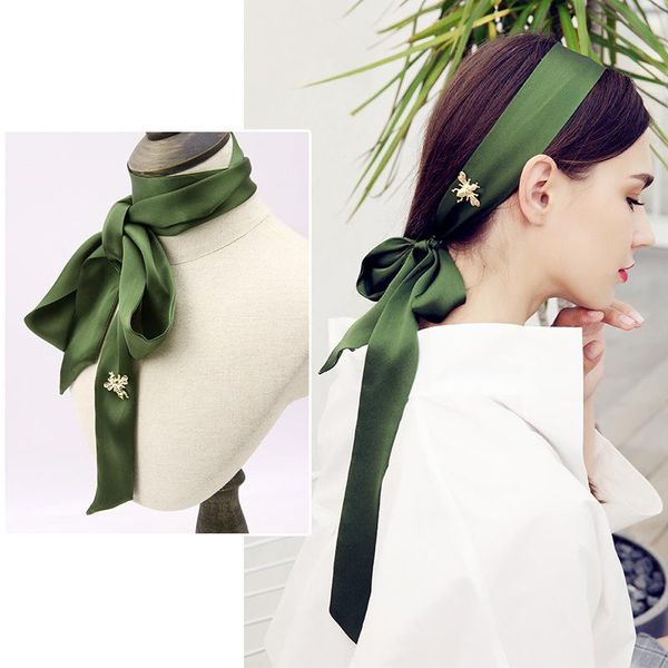 

scarves brand black and white scarf women with hair tied green silk small strip women's thin narrow french headband ribbon binding bag, Blue;gray