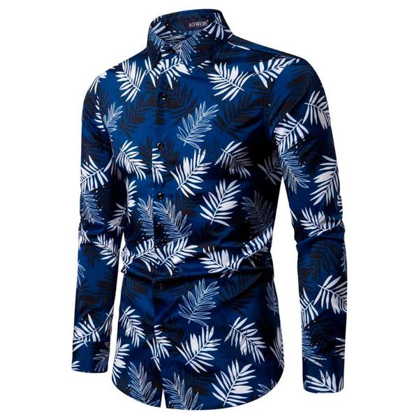 

men's casual shirts leaves men shirt printed feather mens ethnic style vintage printing slim male clothing formal blouse, White;black