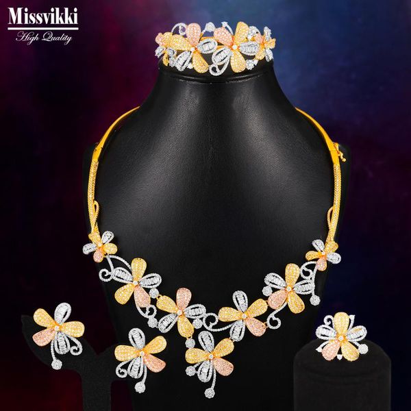 

earrings & necklace missvikki delicate luxury flower 4pcs earring bangle ring jewelry set for noble elegant bridal wedding women party show, Silver