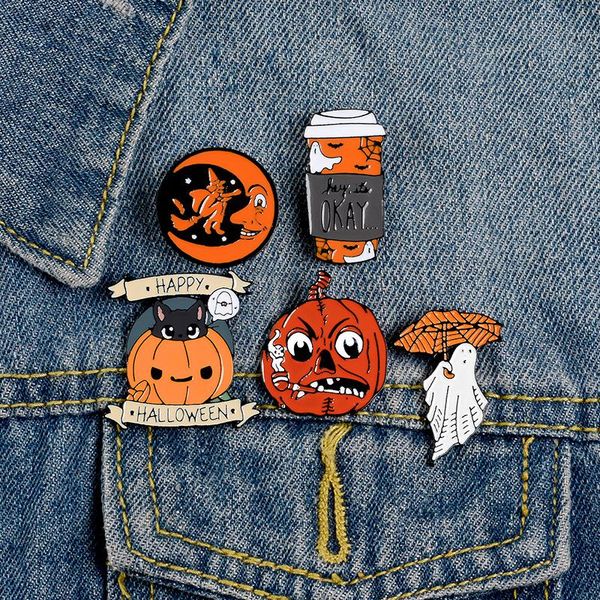 

pins, brooches happy halloween enamel pin custom coffee moon ghost pumpkin backpack clothes lapel fun badge jewelry gift, Gray