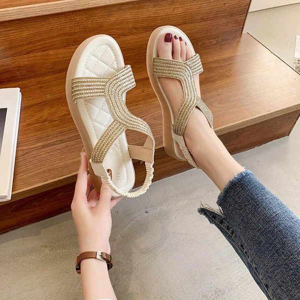 

sandals 2021 summer style rhinestone all-match women's shoes fashion comfortable flat casual women, Black