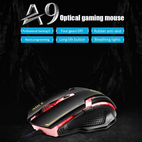 

mice a9 gaming mouse 3200dpi adjustable silent optical led usb wired computer notebook game for gamer home office