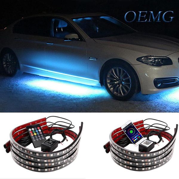 

interior&external lights 4pcs 12v car underglow light flexible strip led remote /app control rgb neon tube underbody system decorative atmos