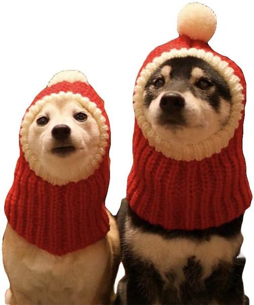 

dog apparel winter christmas hat crocheted snood funny pet cap with pompon red green warm knit headwear for pets
