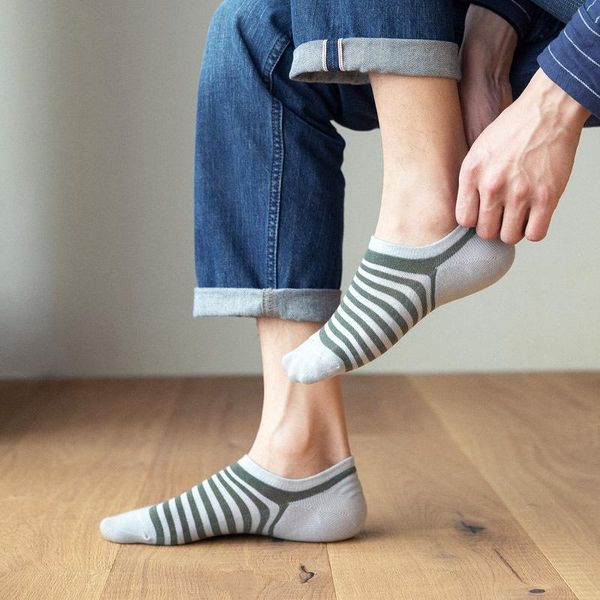 

men's socks striped shallow mouth invisible boat thin, Black