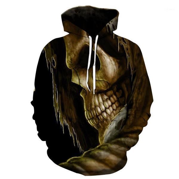 

men's hoodies & sweatshirts 2021 summer skull printed t shirt for men casual oversized short sleeve clothes streetwear hip hop 3d print, Black