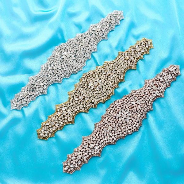 

wedding sashes sesthfar (1pc) silver rose gold bridal belt applique with crystals sewn iron on for dress, White