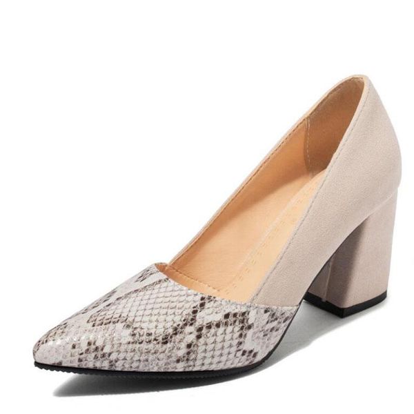 

dress shoes fashion women high heels splice pumps square pointed toe office ladies heel 7.5cm, Black