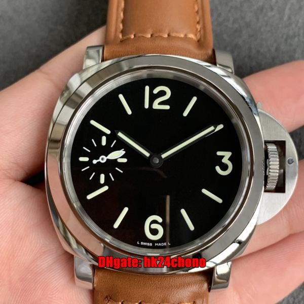 

watches hwf 44mm hw005 00005 stainless steel cal.op i mechanical hand winding mens watch black dial leather strap gents wristwatches, Slivery;brown