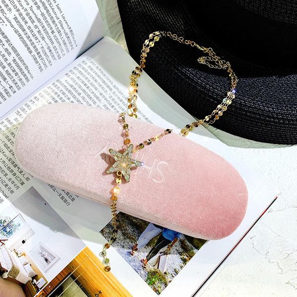 

fashion europe and america style jewelry temperament exquisite rhinestone pentagram necklace for girl women accessories chains, Silver