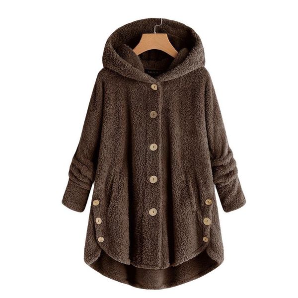 

women's jackets fashion women outerwear button coat fluffy tail hooded pullover loose sweater warm outwear plus size m835#, Black;brown