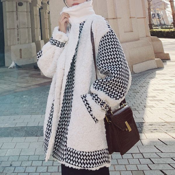 

women's fur & faux plaid teddy coats and jackets outerwear female overcoat winter long coat womens fashion vintage plus size ut1l, Black