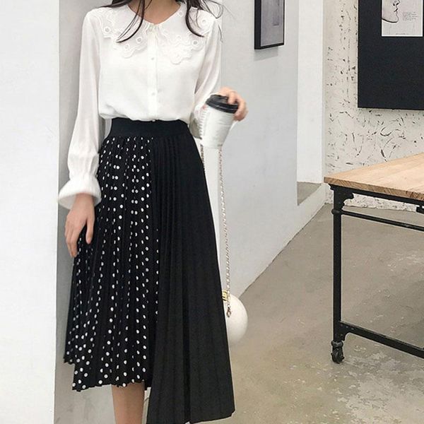 

skirts ladies polka dot stitching skirt irregular chiffon female plus size women's summer style f14, Black