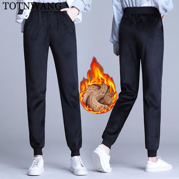 

women's pants & capris totnwang winter warm velvet women trousers casual elastic waist loose sport 2021 black plus size female harem, Black;white