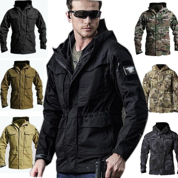 

men's jackets outdoor archon tactical trench men coat military waterproof m65 windproof hunting camouflage hooded windbreaker, Black;brown