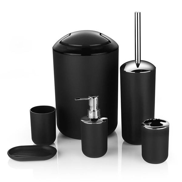 

bath accessory set 6pcs/set luxury bathroom accessories plastic toothbrush holder cup soap dispenser dish toilet brush trash can