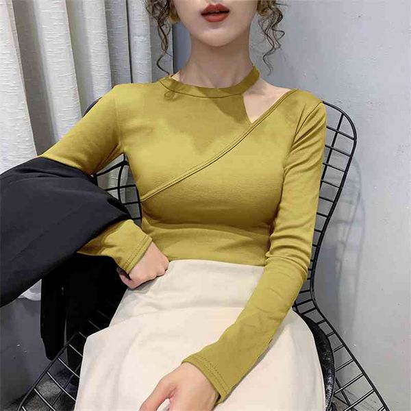 

wwenn t-shirt women spring autumn long sleeve female t shirt black casual basic poleras mujer cotton off shoulder 210507, White