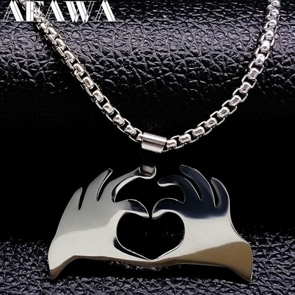 

gesture heart stainless steel necklaces & pendants for women jewelry silver color long necklace bijoux n18072 pendant