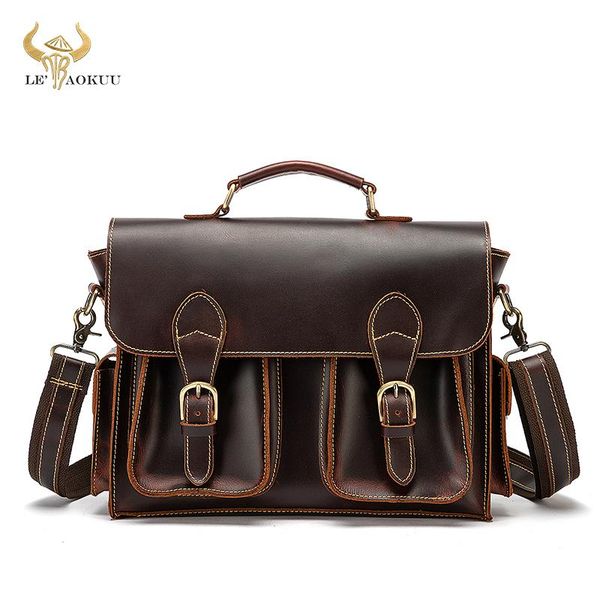 

men thick crazy horse leather antique vintage design business briefcase lapbag attache messenger tote portfolio 2201 briefcases
