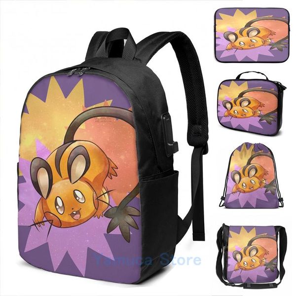 

backpack funny graphic print dedenne ba-baaaammm usb charge men school bags women bag travel laptop
