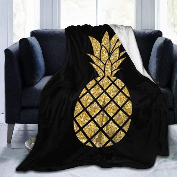 

blankets gold glitter pineapple black flannel fleece throw blanket living room/bedroom/sofa couch warm soft bed for kids