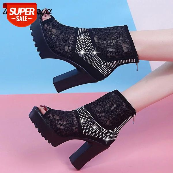 

chunky high heels peep toe rhinestone ladies wedding shoes black party for women platform #3g7y