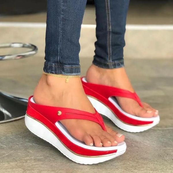 

slippers summer trend chunky heel women thick platform outdoor ladies flip flops slides height increasing fashion casual shoes, Black