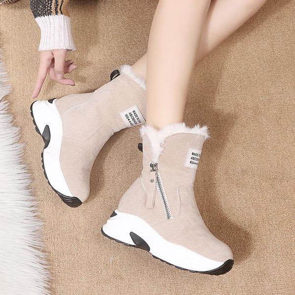 

main import commodities: warm thick winter boots, women's large boots laces and zipper soled flat shoes, Black