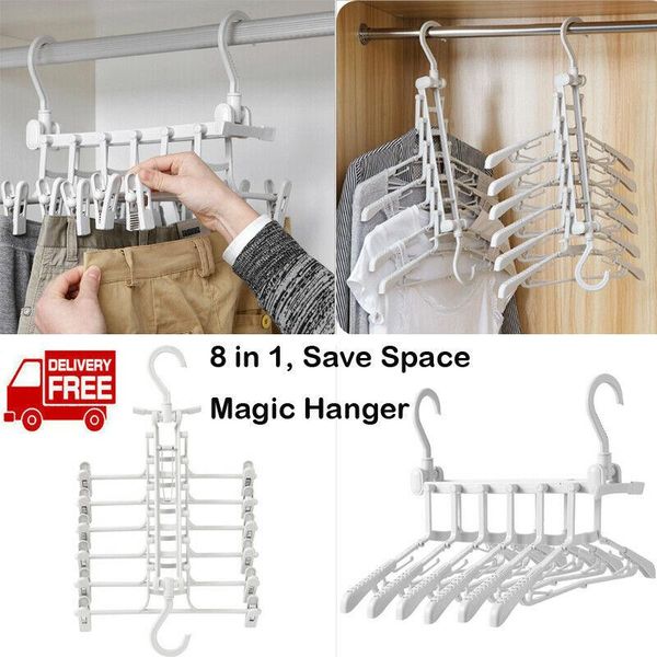 

home 8-in-1 universal foldable anti-skid magic space saving hanger plastic clothing rack closet organizer hangers & racks
