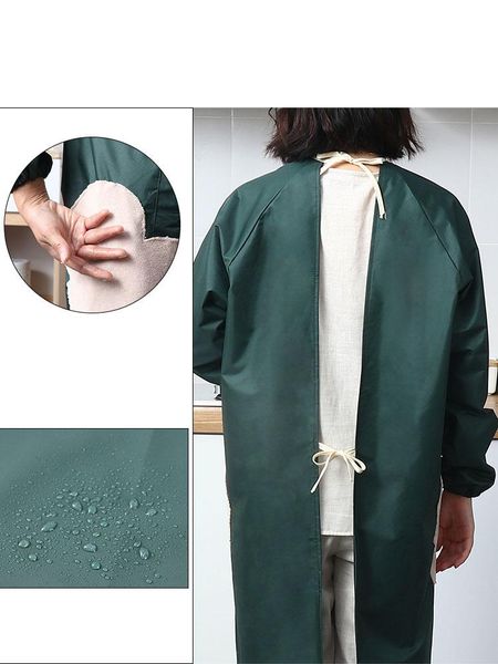 

aprons tenmiu hand-wiping waterproof style apron household kitchen oil-proof work clothes for adults sleeved sanitary waist s2