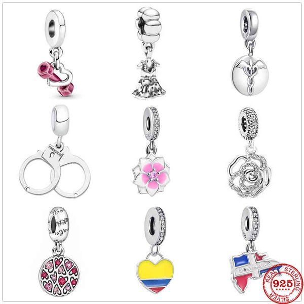

00% 925 sterling silver handcuffs dumbbel charm fit original pandora bracelet making diy fashion jewelry for women