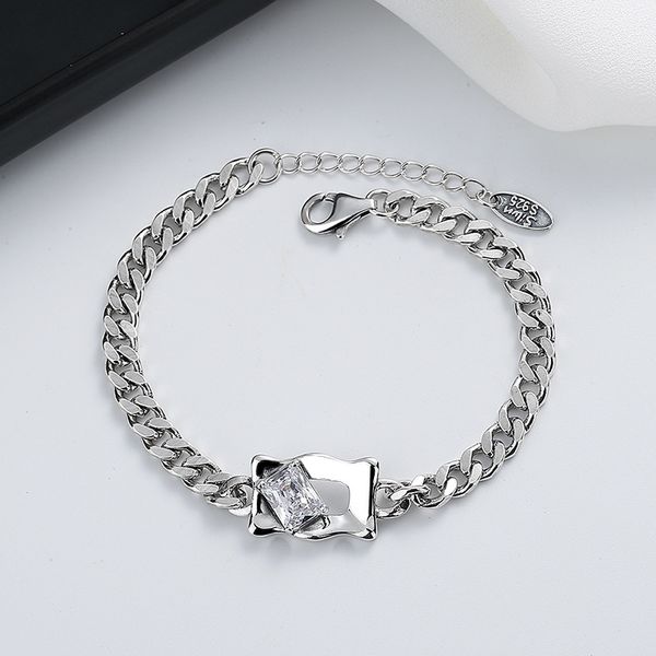 

chaosheng s925 sterling silver inlaid generous diamond magic mirror bracelet ins light luxury temperament exquisite versatile hand ornament, Golden;silver